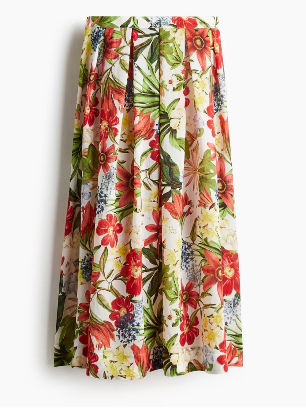H&M Floral A-Line Midi Skirt in Red, Green & Cream